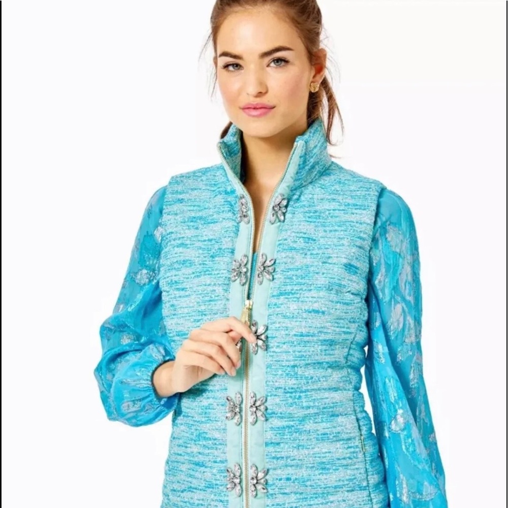 Lilly Pulitzer Noella Vest Turquoise Oasis Resort Boucle Size L